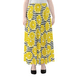 Lemon Striped Pattern Print Chiffon Maxi Skirt