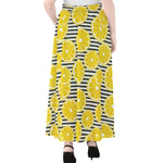Lemon Striped Pattern Print Chiffon Maxi Skirt