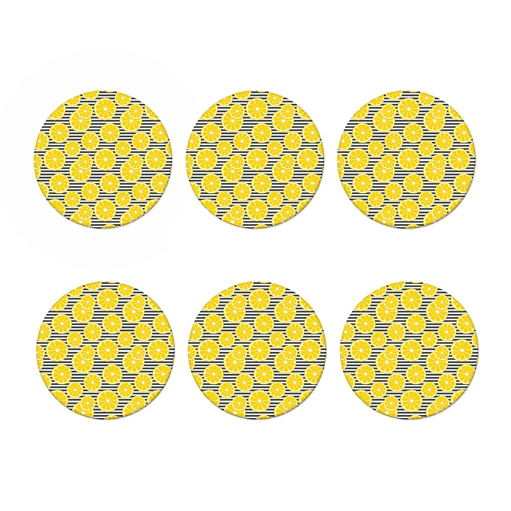 Lemon Striped Pattern Print Coaster Set