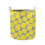 Lemon Striped Pattern Print Collapsible Laundry Basket