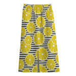 Lemon Striped Pattern Print Cotton Front Slit Maxi Skirt