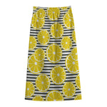 Lemon Striped Pattern Print Cotton Front Slit Maxi Skirt
