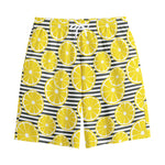 Lemon Striped Pattern Print Cotton Shorts