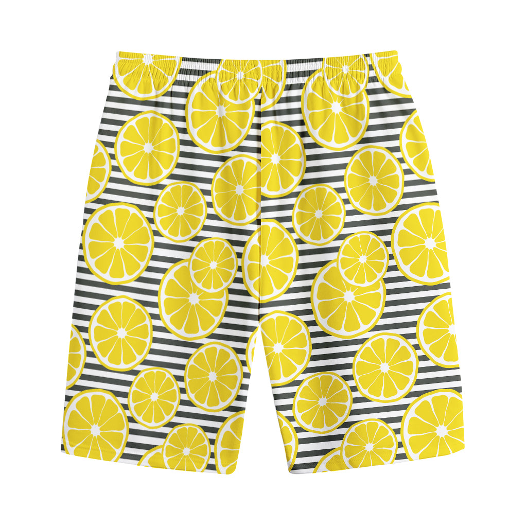 Lemon Striped Pattern Print Cotton Shorts