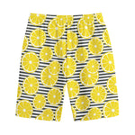 Lemon Striped Pattern Print Cotton Shorts