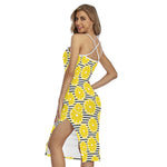 Lemon Striped Pattern Print Cross Back Cami Dress