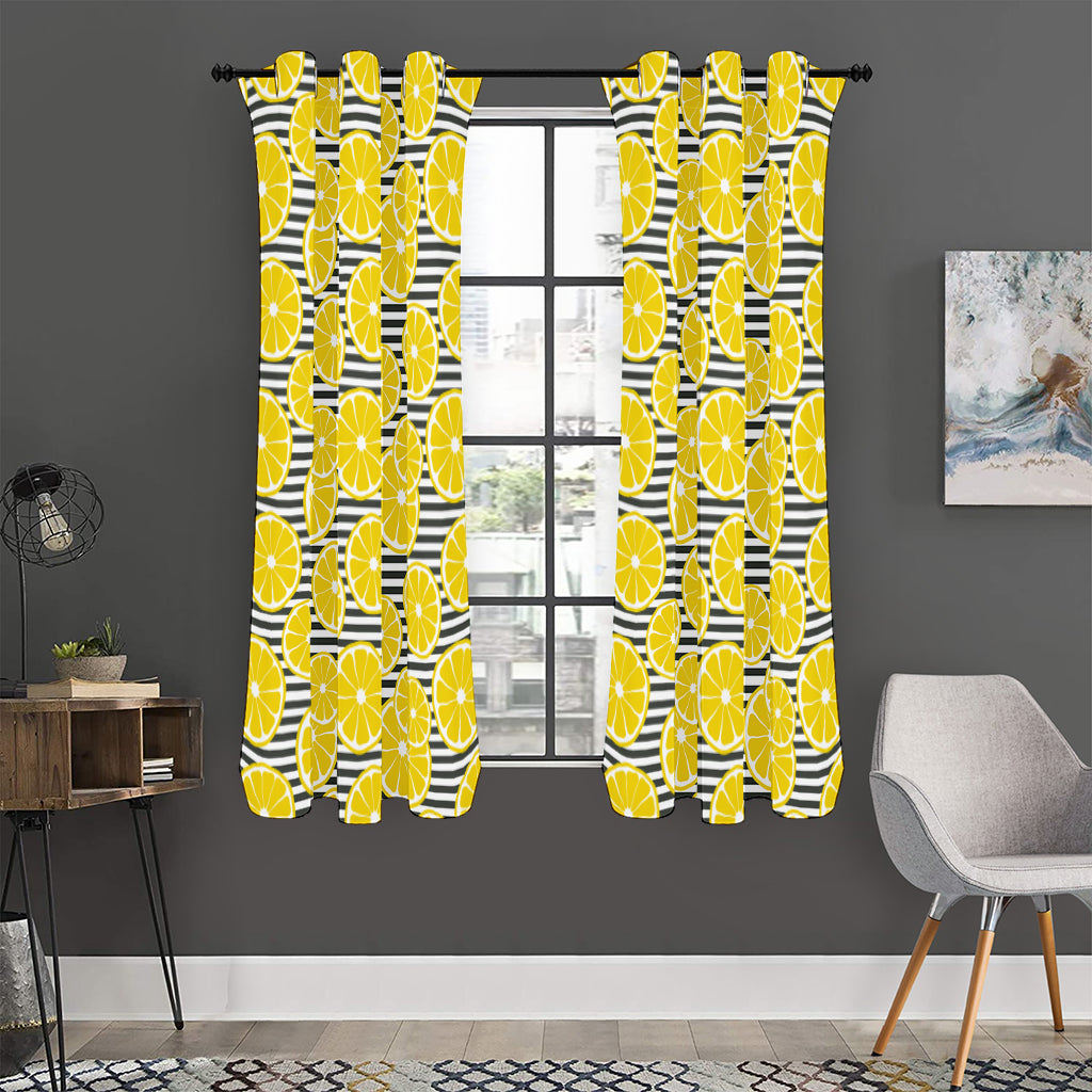 Lemon Striped Pattern Print Curtain