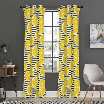 Lemon Striped Pattern Print Curtain