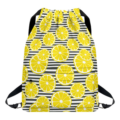Lemon Striped Pattern Print Drawstring Backpack
