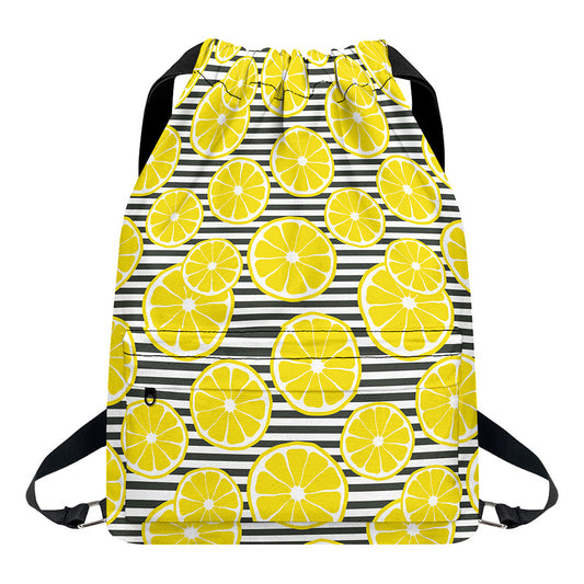 Lemon Striped Pattern Print Drawstring Backpack