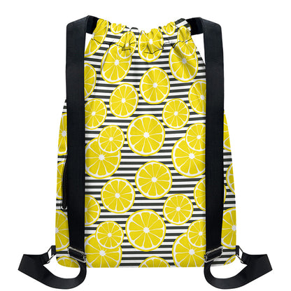 Lemon Striped Pattern Print Drawstring Backpack
