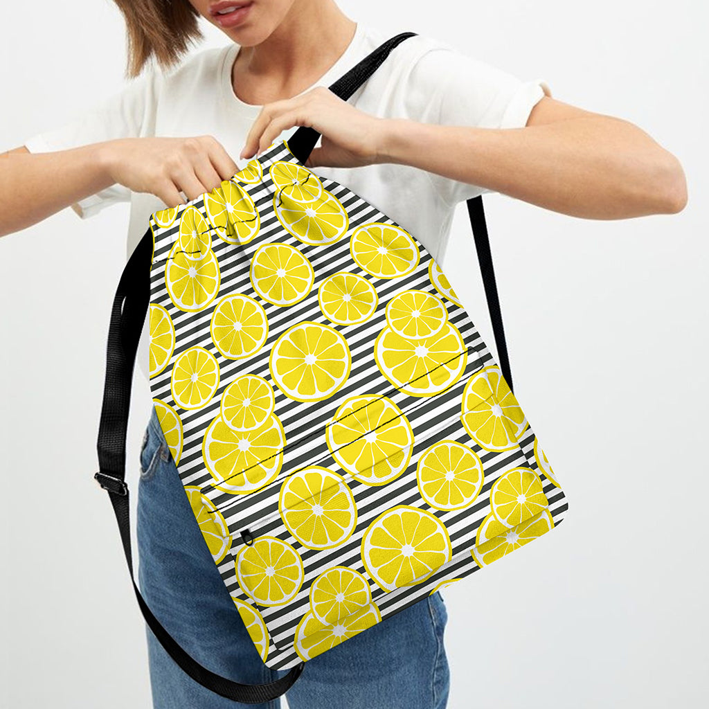 Lemon Striped Pattern Print Drawstring Backpack