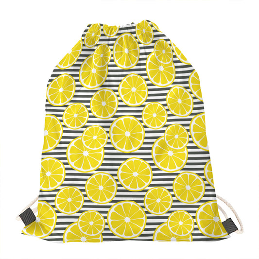Lemon Striped Pattern Print Drawstring Bag