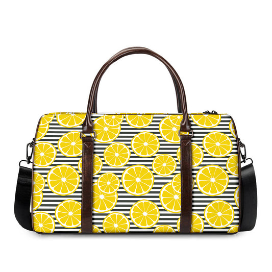 Lemon Striped Pattern Print Duffle Bag