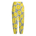 Lemon Striped Pattern Print Fleece Lined Knit Pants