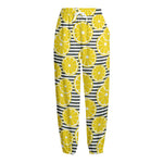 Lemon Striped Pattern Print Fleece Lined Knit Pants