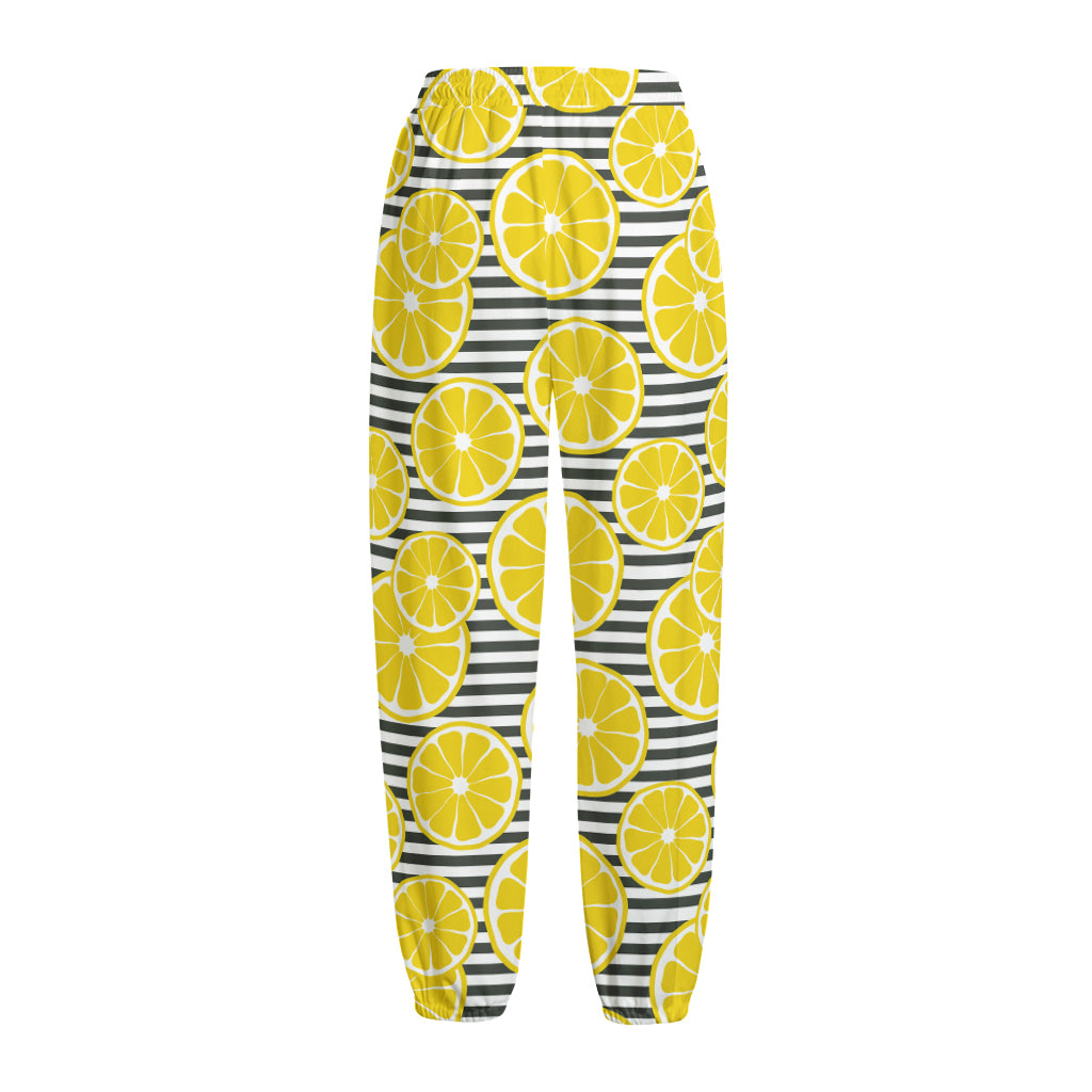 Lemon Striped Pattern Print Fleece Lined Knit Pants