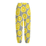 Lemon Striped Pattern Print Fleece Lined Knit Pants