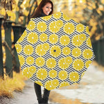 Lemon Striped Pattern Print Foldable Umbrella