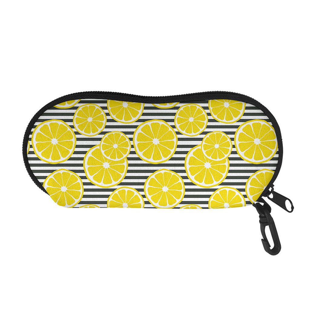Lemon Striped Pattern Print Glasses Case