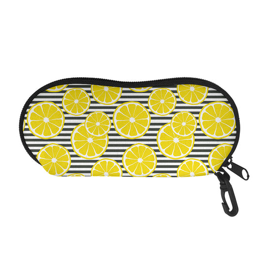 Lemon Striped Pattern Print Glasses Case