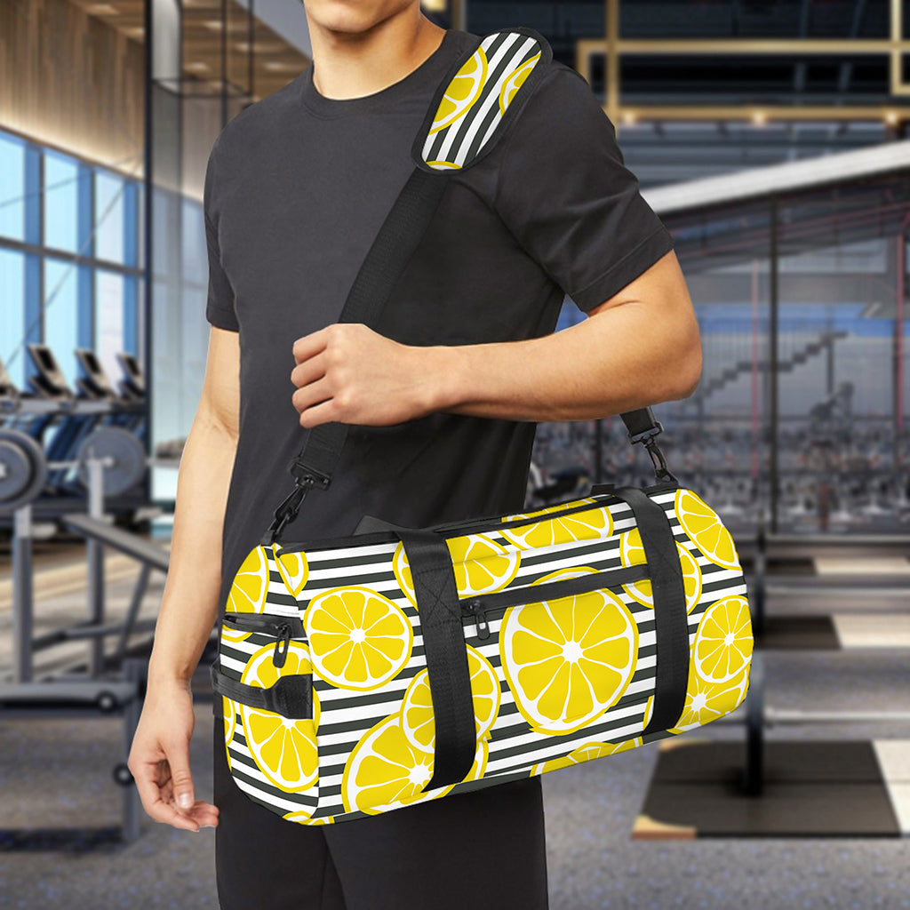 Lemon Striped Pattern Print Gym Bag