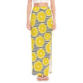 Lemon Striped Pattern Print High Slit Maxi Skirt