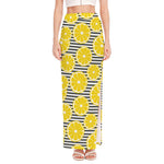 Lemon Striped Pattern Print High Slit Maxi Skirt