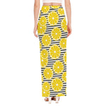 Lemon Striped Pattern Print High Slit Maxi Skirt