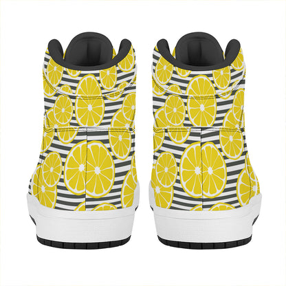 Lemon Striped Pattern Print High Top Leather Sneakers