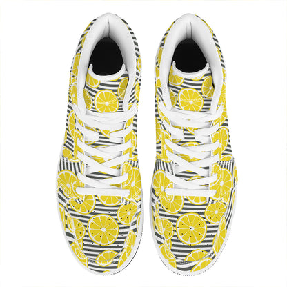 Lemon Striped Pattern Print High Top Leather Sneakers