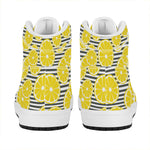 Lemon Striped Pattern Print High Top Leather Sneakers