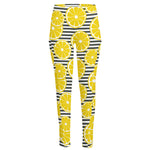 Lemon Striped Pattern Print High-Waisted Pocket Leggings