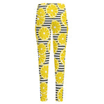 Lemon Striped Pattern Print High-Waisted Pocket Leggings