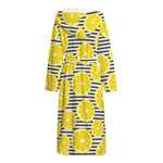 Lemon Striped Pattern Print Hooded Bathrobe