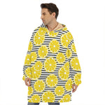 Lemon Striped Pattern Print Hoodie Blanket
