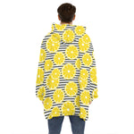 Lemon Striped Pattern Print Hoodie Blanket