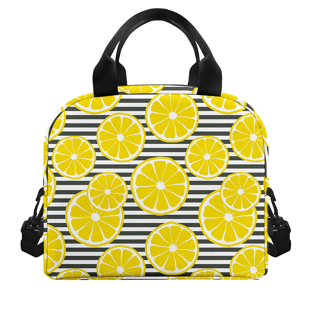Lemon Striped Pattern Print Insulated Lunch Bag