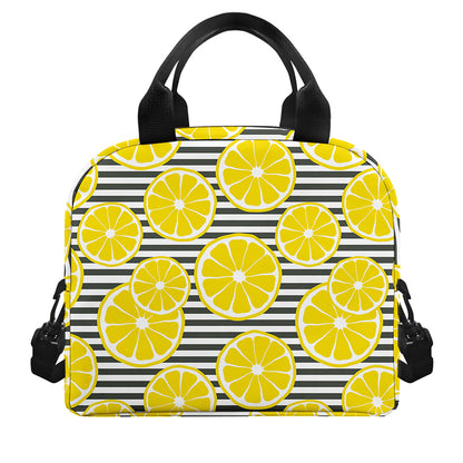 Lemon Striped Pattern Print Insulated Lunch Bag