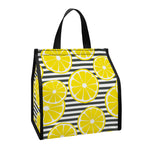 Lemon Striped Pattern Print Insulated Lunch Tote