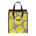 Lemon Striped Pattern Print Insulated Lunch Tote