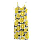 Lemon Striped Pattern Print Jersey Midi Cami Dress