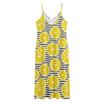 Lemon Striped Pattern Print Jersey Midi Cami Dress