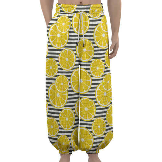 Lemon Striped Pattern Print Lantern Pants