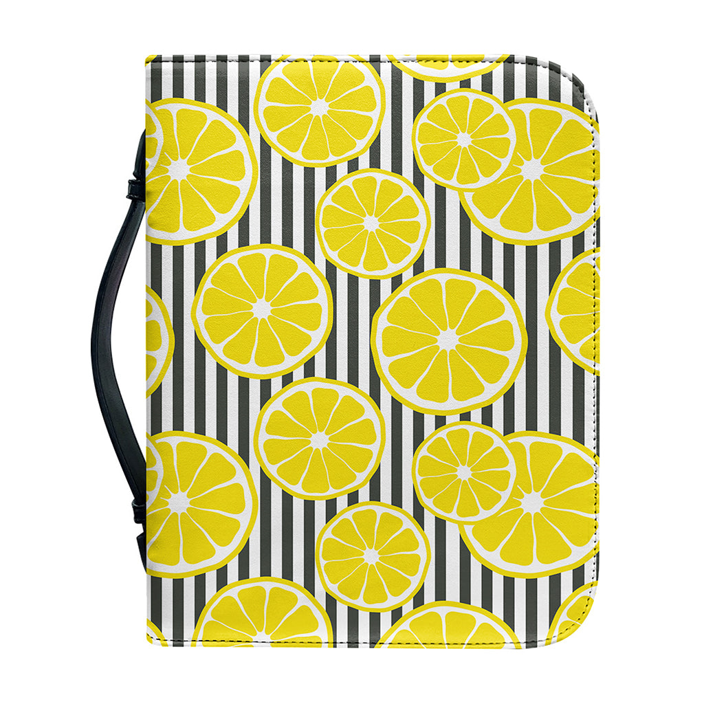 Lemon Striped Pattern Print Leather Bible Cover