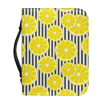 Lemon Striped Pattern Print Leather Bible Cover