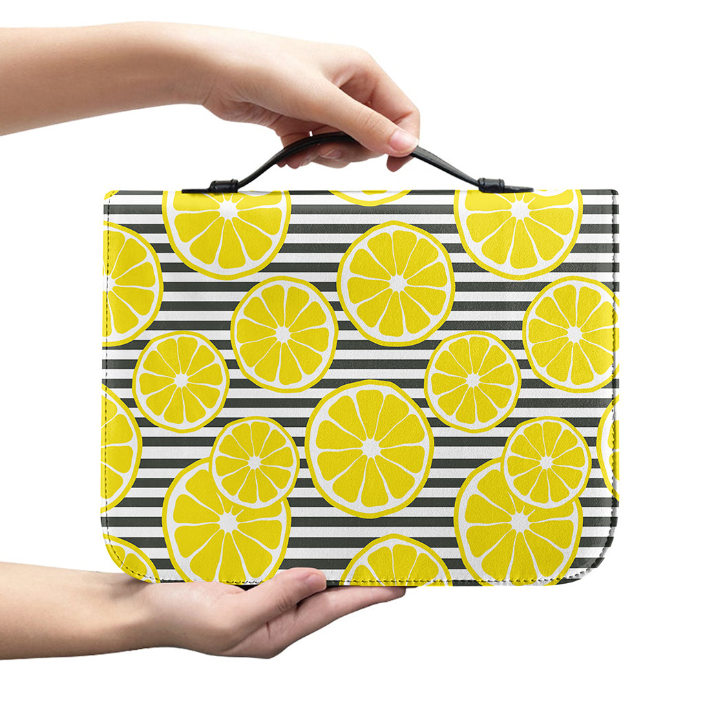Lemon Striped Pattern Print Leather Bible Cover