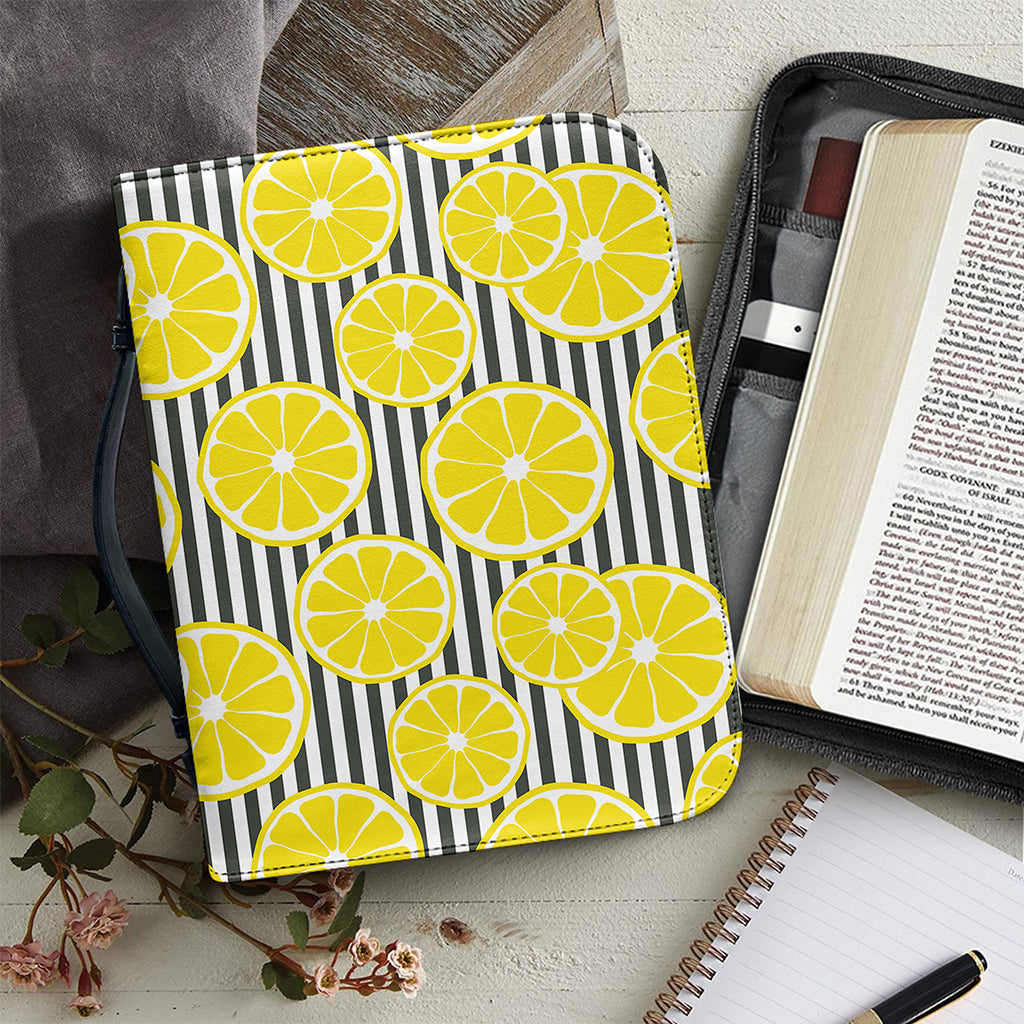 Lemon Striped Pattern Print Leather Bible Cover