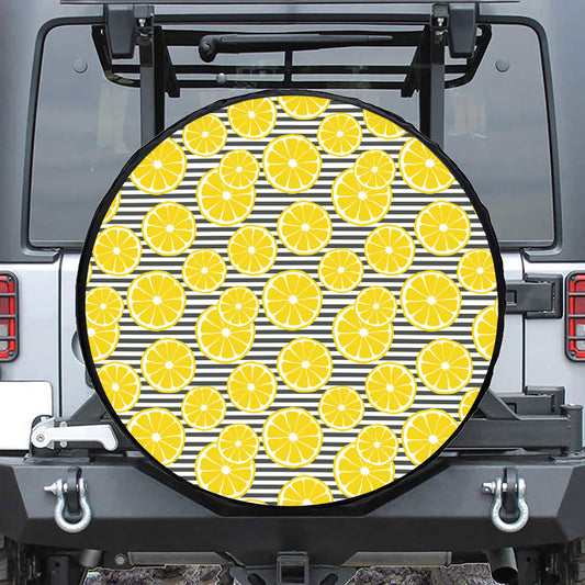 Lemon Striped Pattern Print Leather Spare Tire Cover