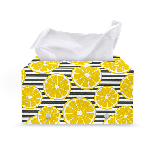 Lemon Striped Pattern Print Leather Tissue Box Cover